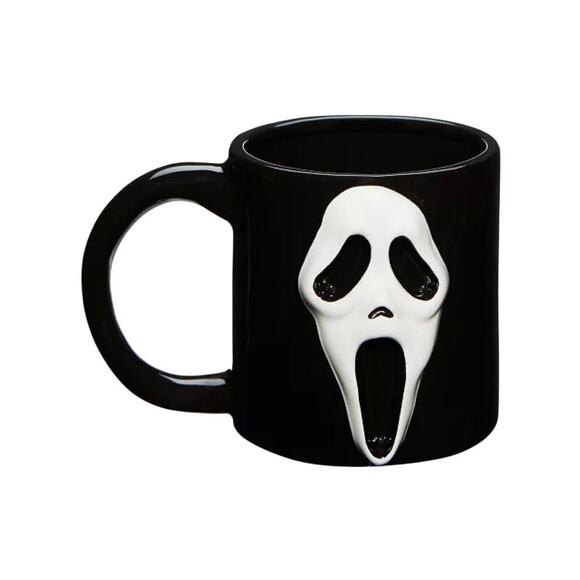 Black and White Sculpted 3D Ghost Face Ceramic Coffee Tea Mug 16 oz. New - Picture 1 of 6